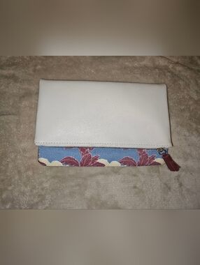 Rachel Pally White Label White Clutch with Blue & Maroon Floral Trim
